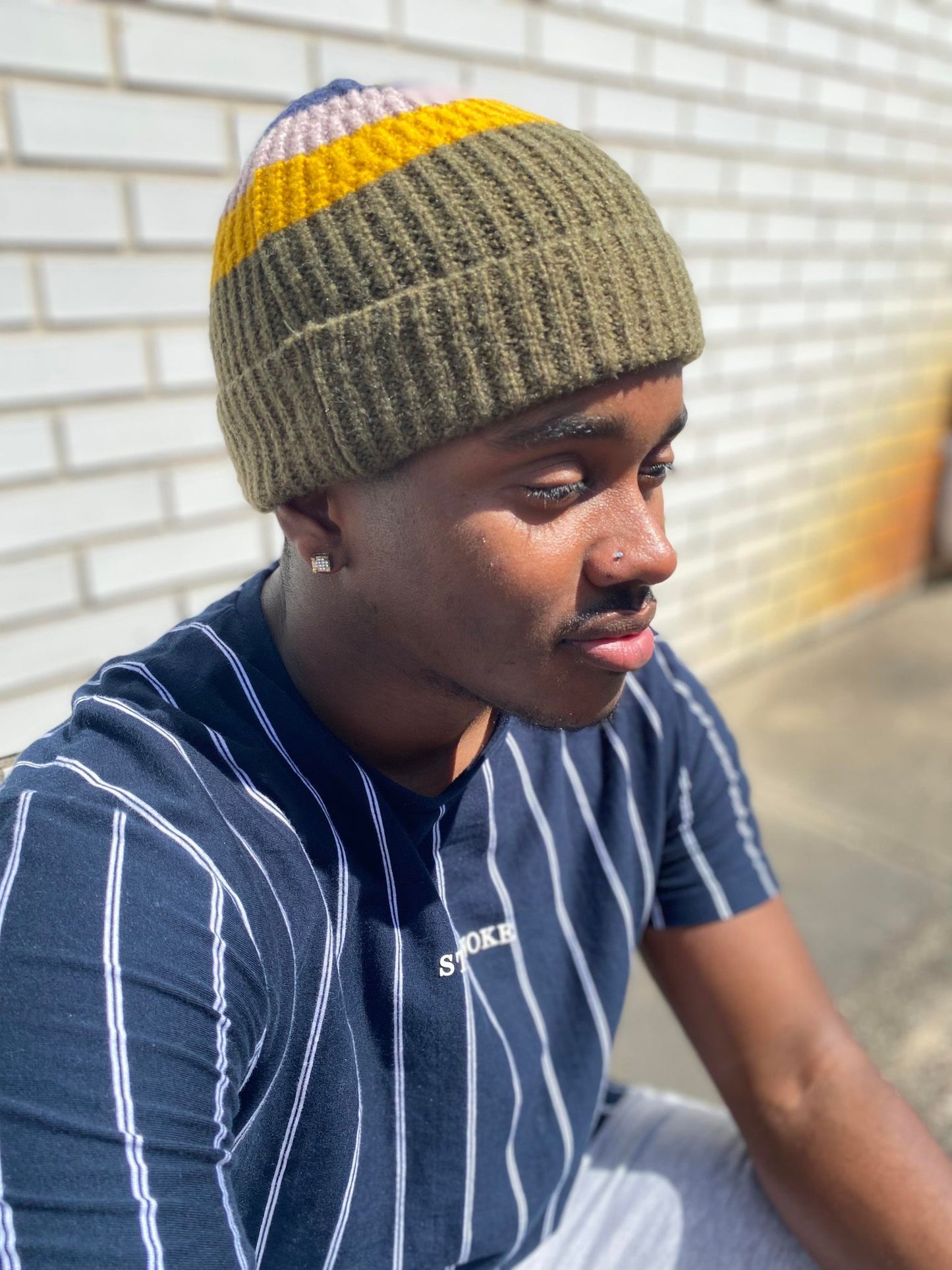 Striped Ribbed Knit Retro Beanie