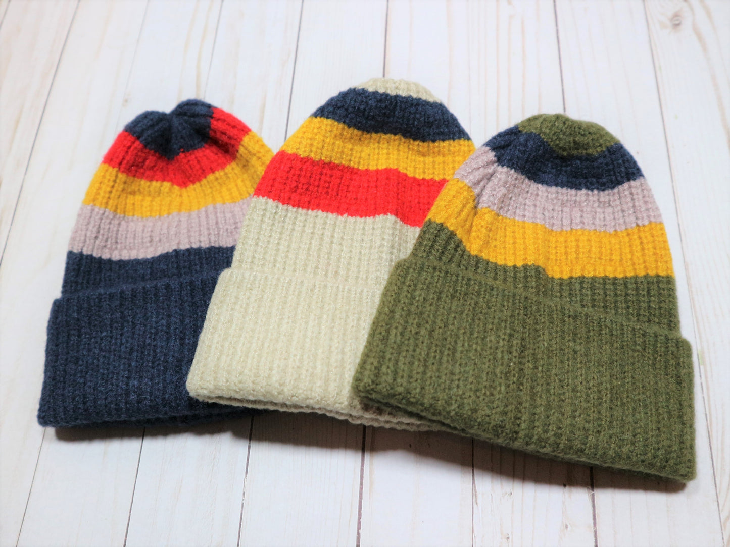 Striped Ribbed Knit Retro Beanie