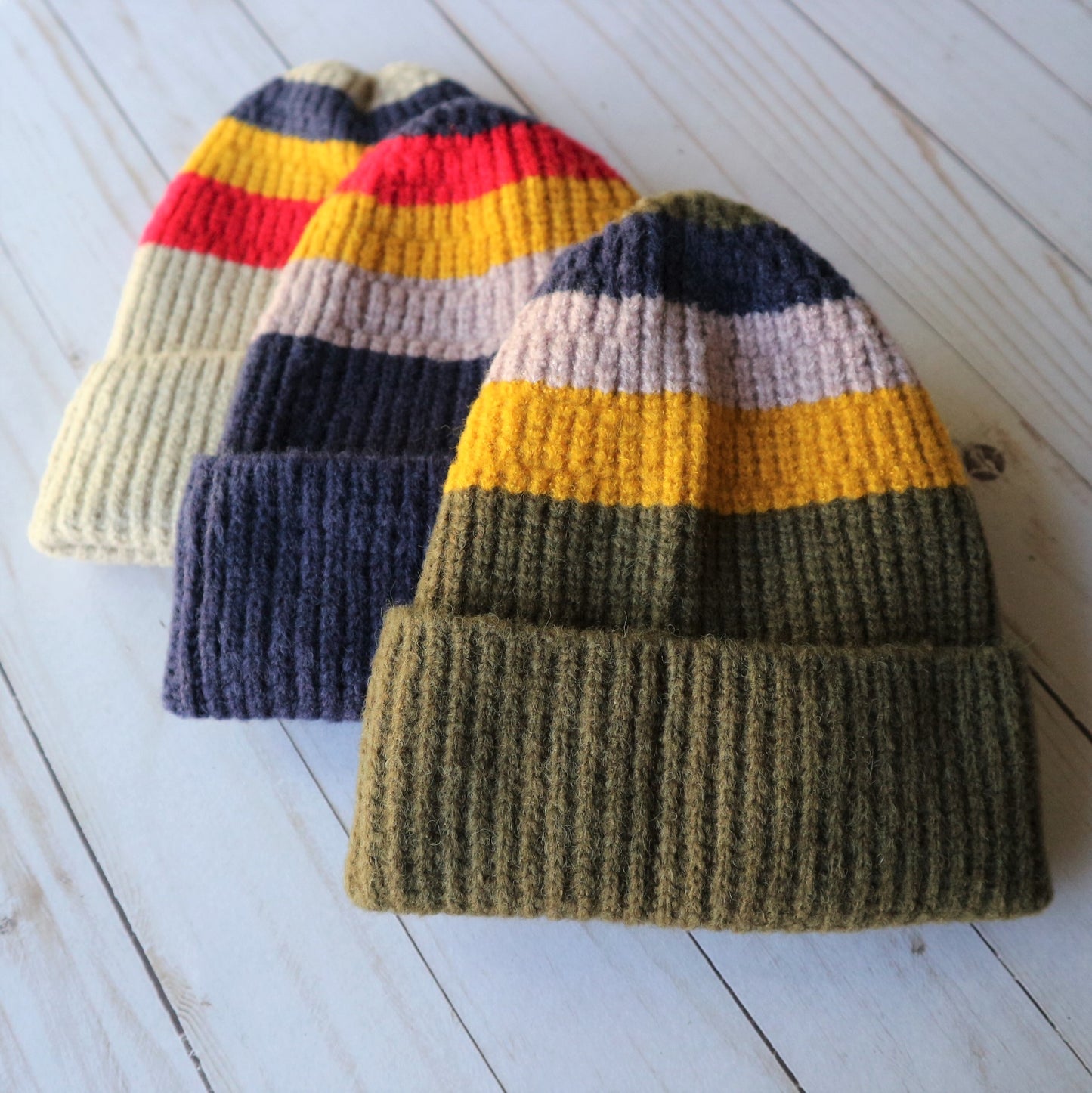 Striped Ribbed Knit Retro Beanie