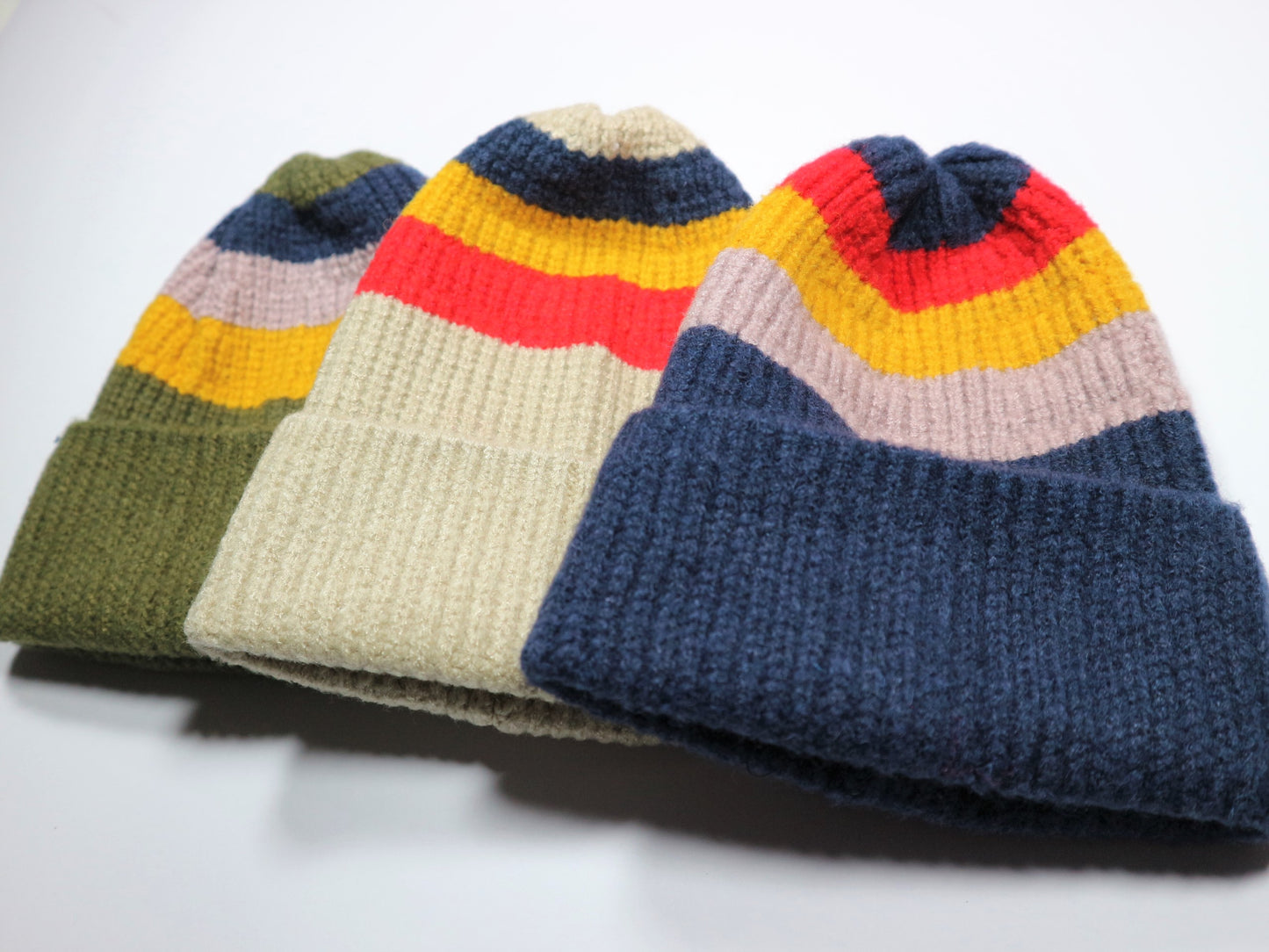 Striped Ribbed Knit Retro Beanie